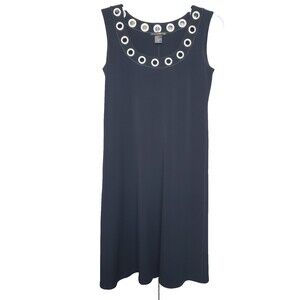 Eva Varro Black Slinky Knit Sleeveless Grommet Detail Shift Dress Size Medium